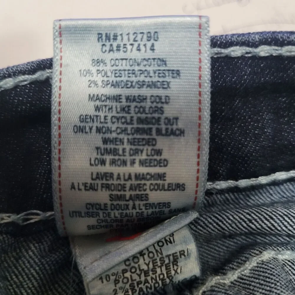 True Religion Jeans 33 Blue Denim Natural Big T Bobby Y2K Thick Stitch Straight‎